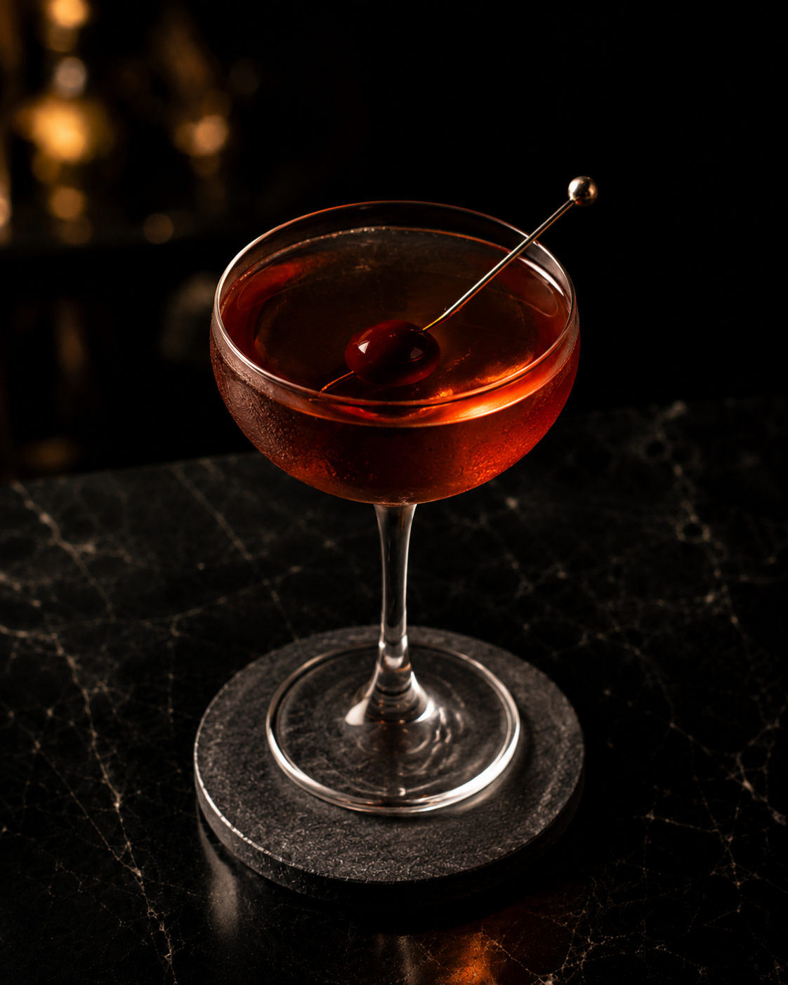 Classic Manhattan served up with a brandied cherry
