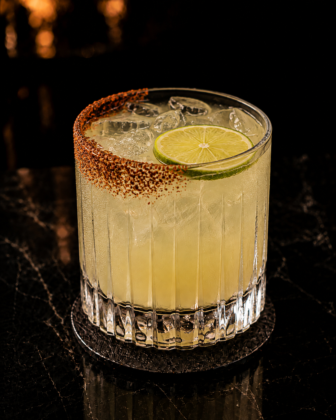 Tommy's margarita with a chili-salt rim and fresh lime