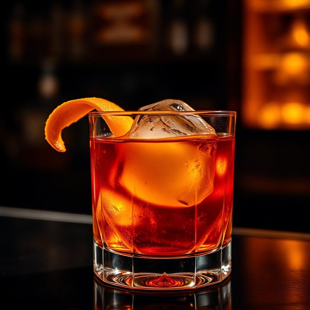 Old fashioned cocktail with orange peel