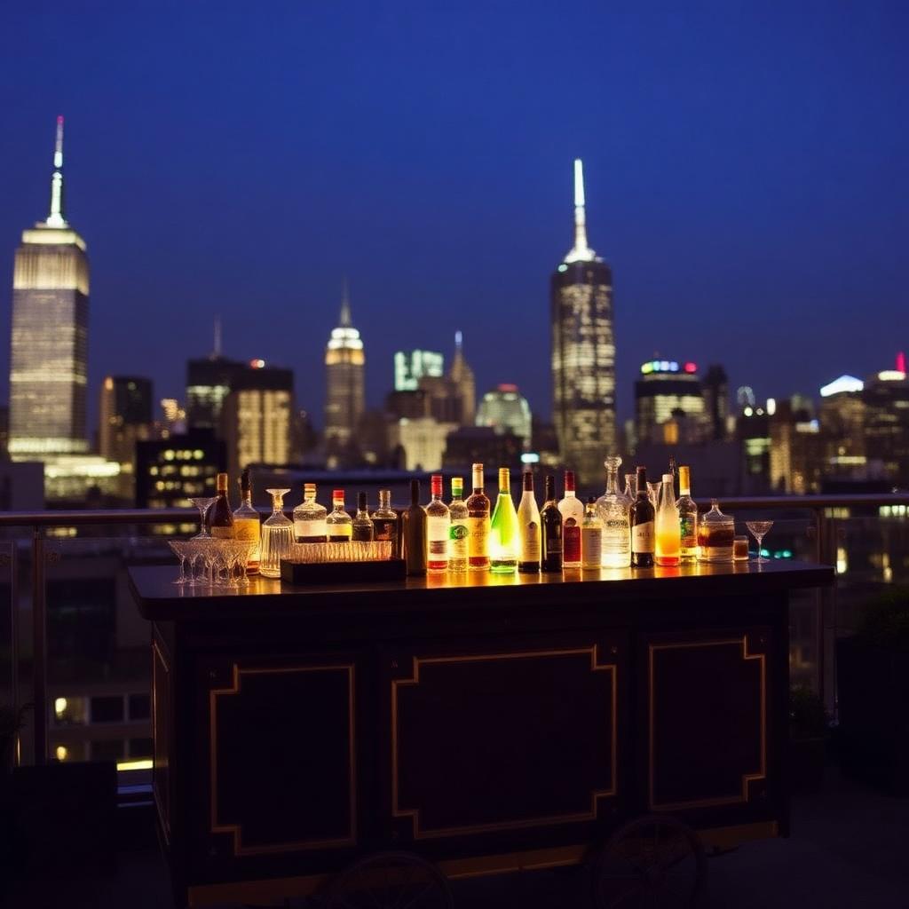 Mobile bar setup at NYC rooftop event