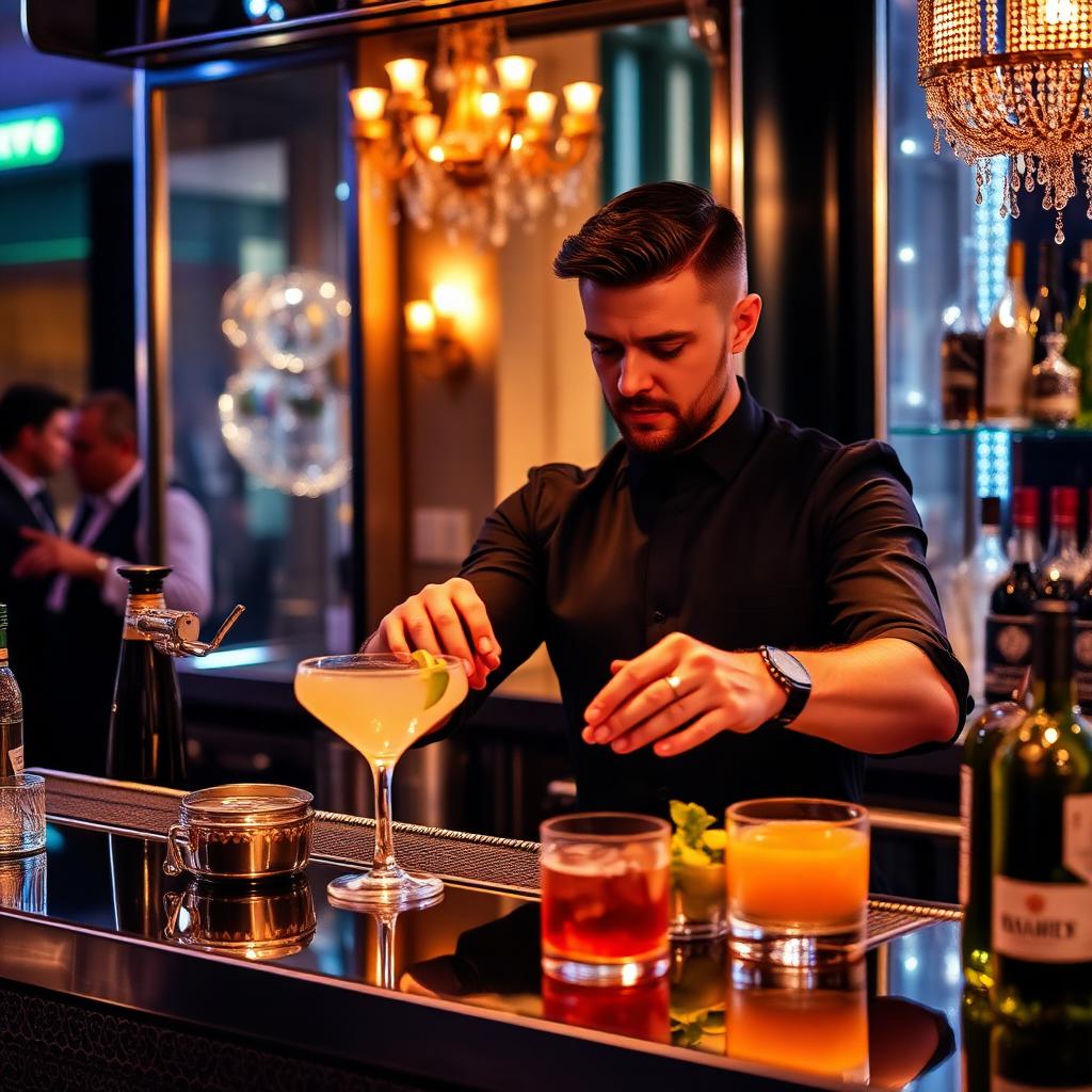 Professional bartender crafting a cocktail